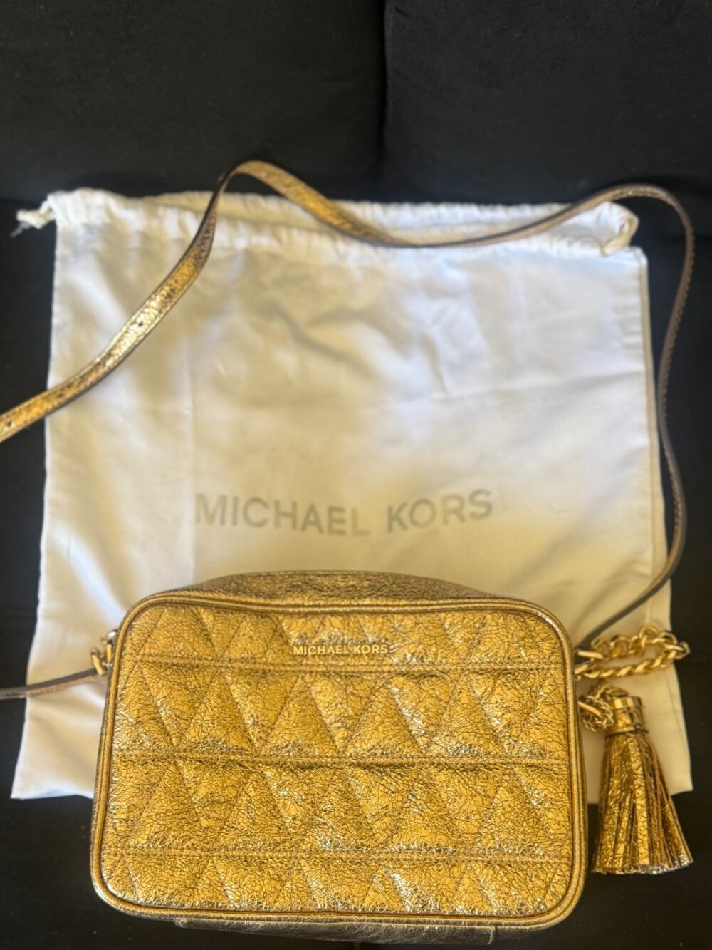 Michael Kors Gold Quilted Crossbody Bag